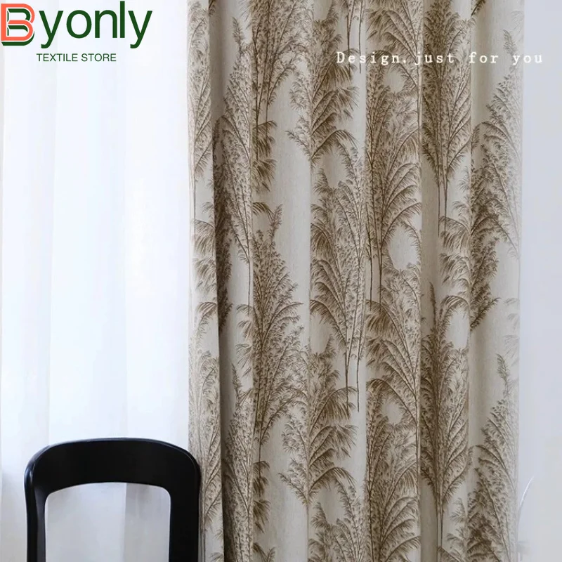 Vintage Art Linen Plant Jacquard Green Curtains for Living Room Bedroom Custom French Window Balcony Finished Product