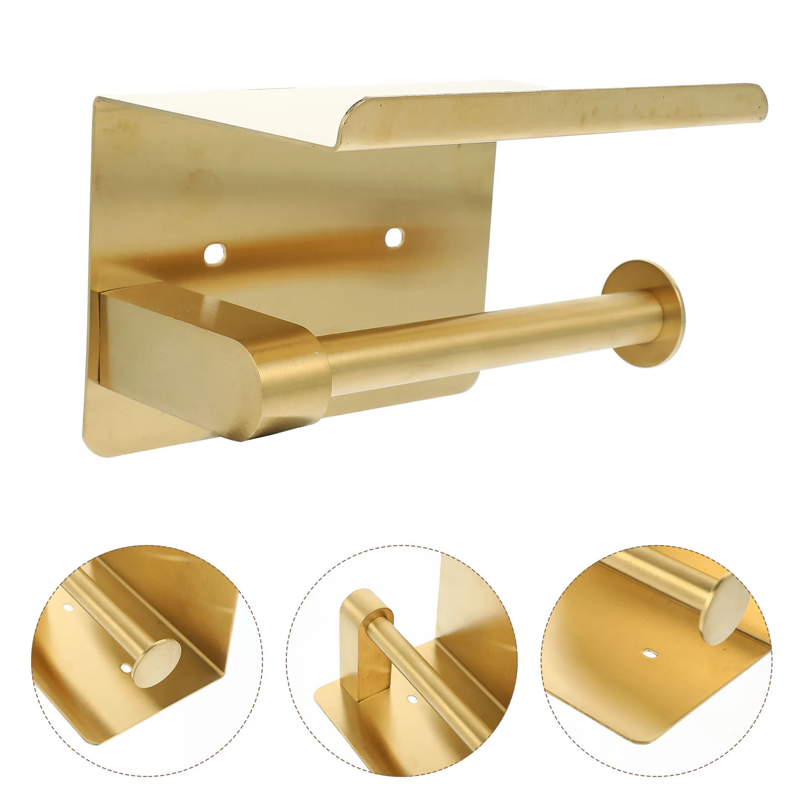

Toilet Paper Holder Wall Mounted Bathroom Rack Gold Roll Paper Shelf Multi-Use Tissue Holder For Toiletries Decor