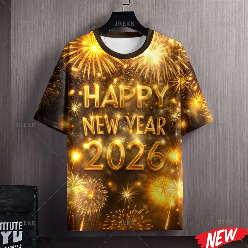 2026 Happy New Year T Shirt For Men 3d Printing T-shirt Tops Round Neck Oversized Short Sleeve Horse New Year Women Tee Shirts