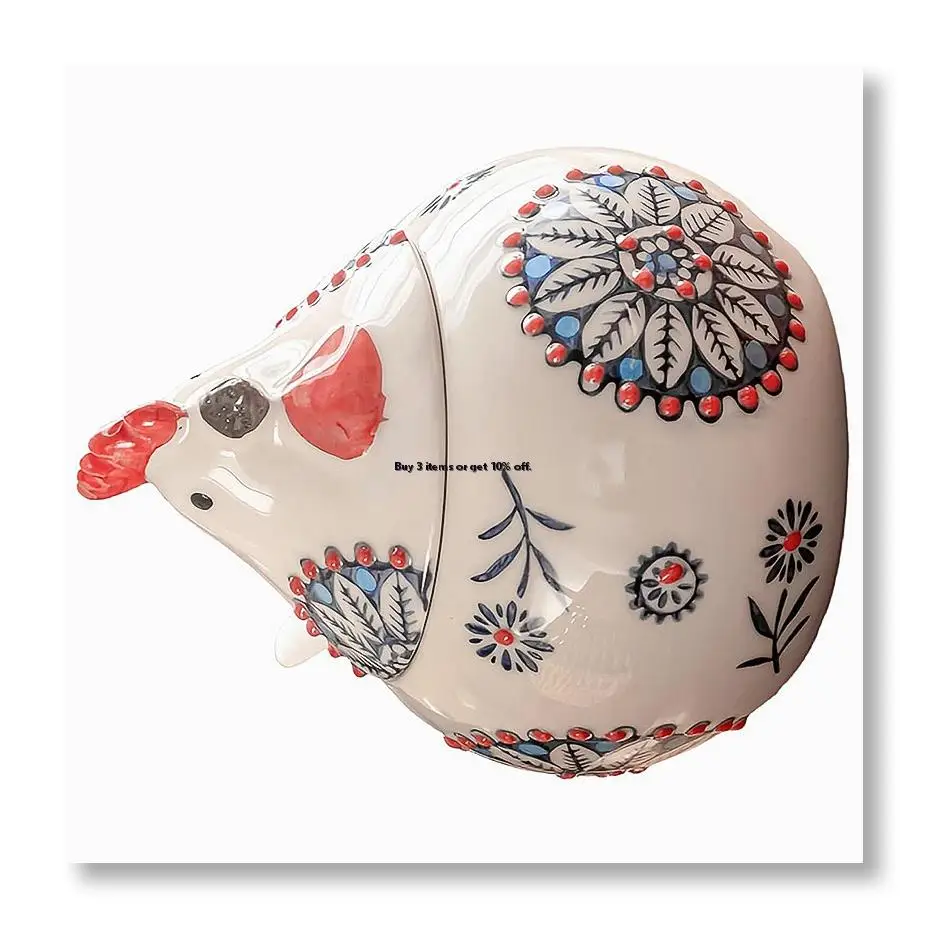 Ceramic Salt Cellar with Lid and Spoon, 13 OZ Large Chicken Salt Jar, Salt Holder for Counter, Coffee and Candies Blue