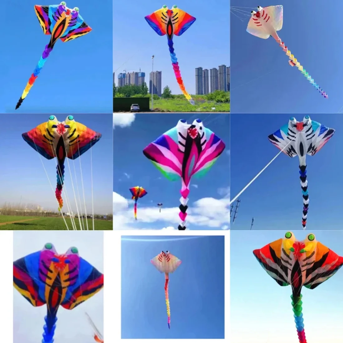 9KM 8m Ray Kite Line Laundry Pendant Soft Inflatable Show Kite for Kite Festival 30D Ripstop Nylon Fabric