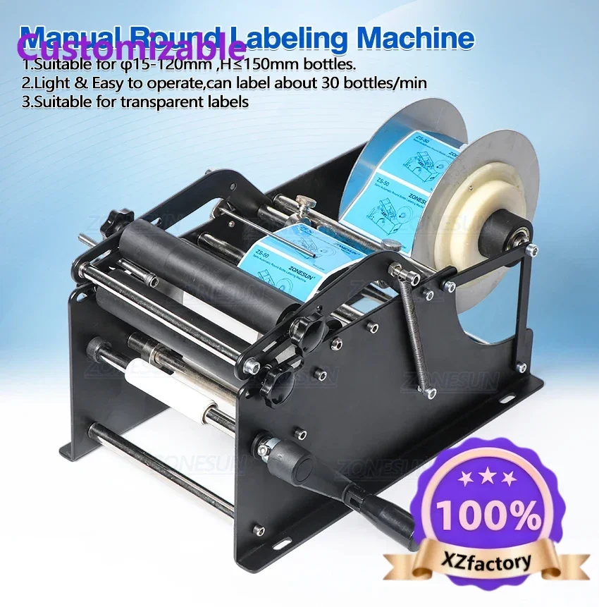 Direto da Fábrica 2026 Mais Vendida ZONESUN ZS-50P Máquina Rotuladora Manual de Garrafas Redondas com Alça para Garrafas de Vidro