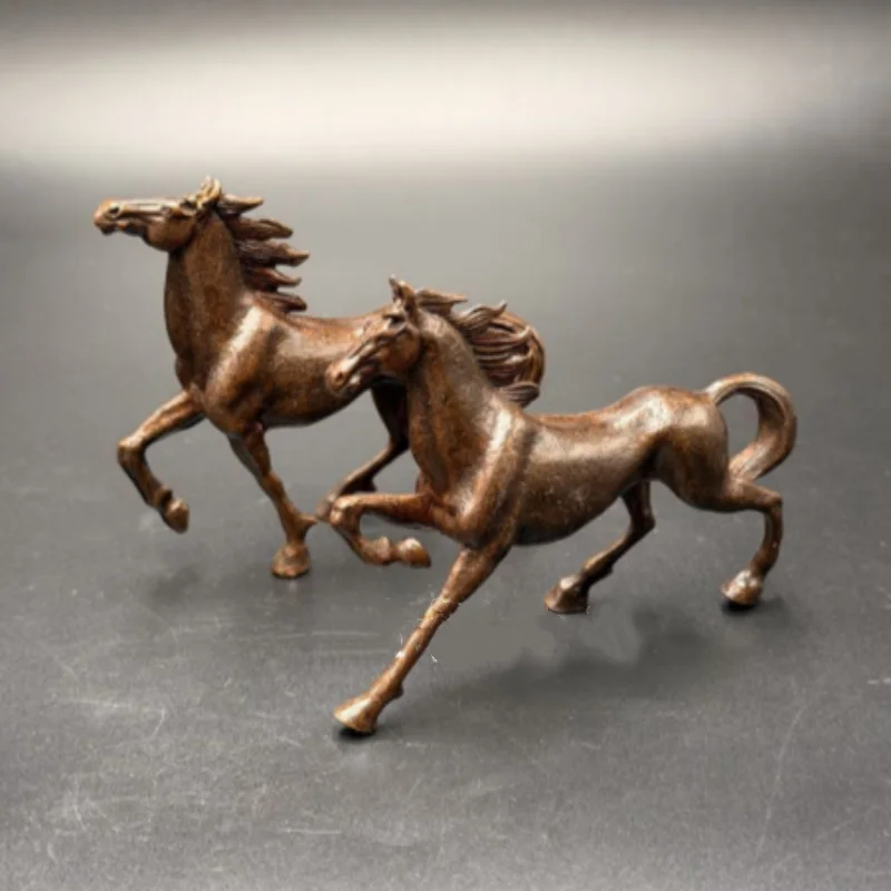 Antique Copper Alloy Zodiac Horse Statues Pair - Auspicious Home Feng Shui Display, Success & Prosperity Attracting Craft