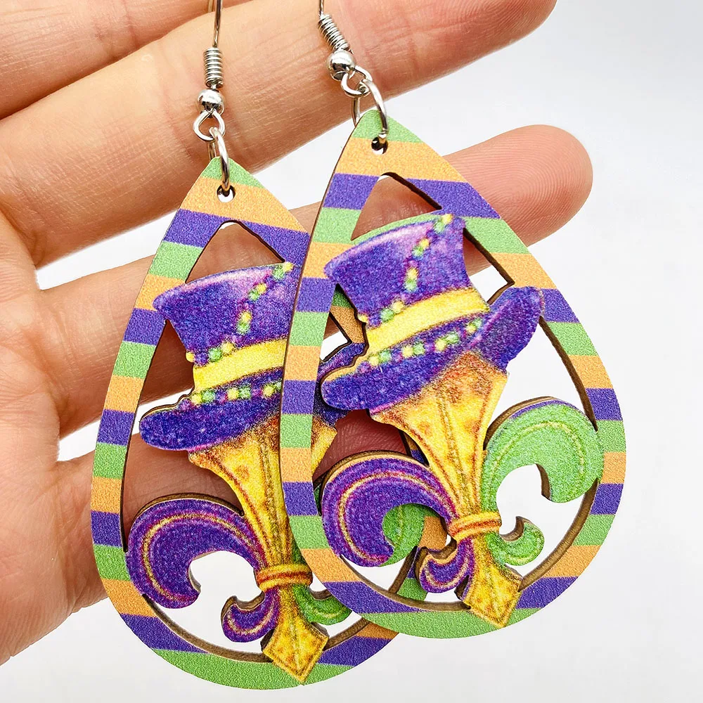 New Mardi Gras Wooden Earrings Creative Mask Avocado Earrings for Women Tuesday Carnival Party Jewelry Gifts