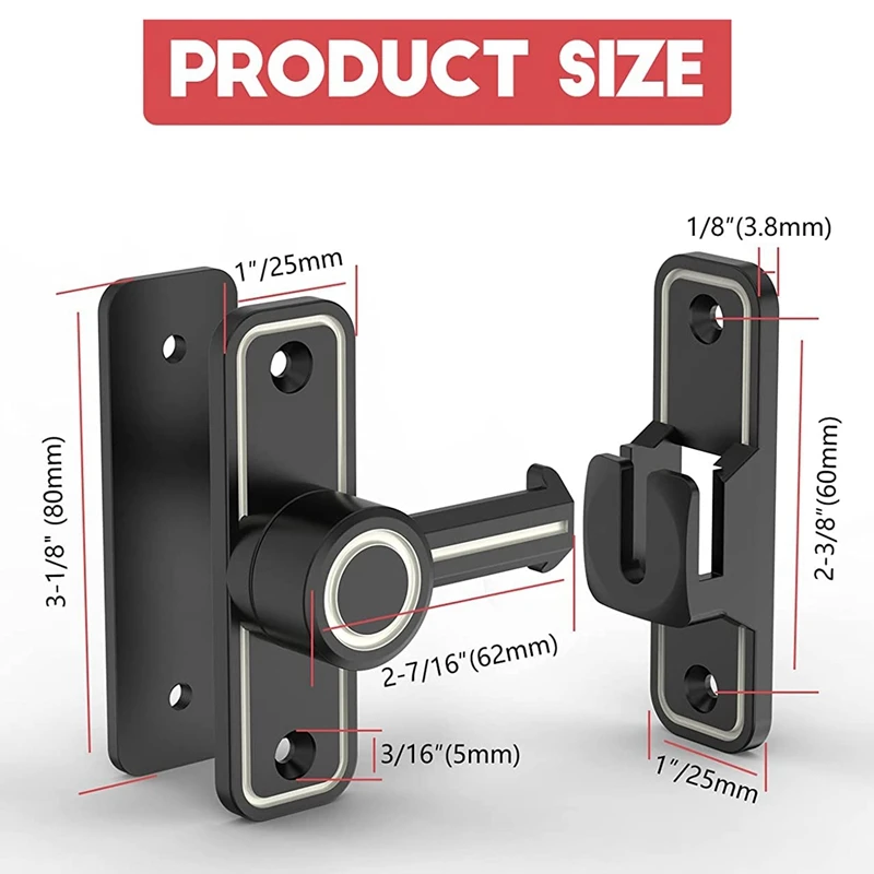 Heavy Duty Gate Latches 90 Degree Right Angle Barn Door Lock Anti-Theft Sliding Door Lock Latch For Garden