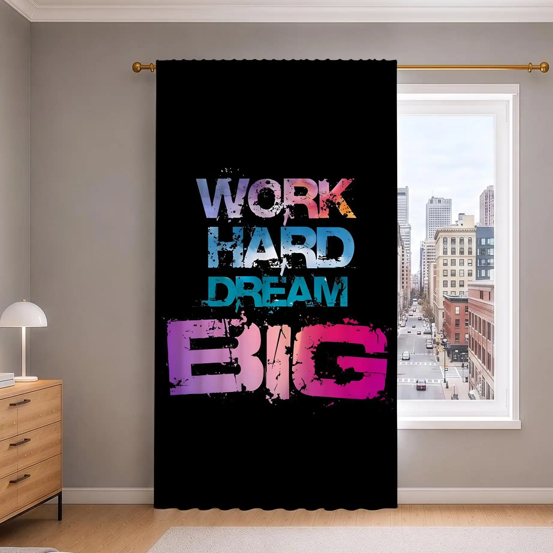 Inspirational Motivational Wall Art Curtain Work Hard Dream Big Typography Home Decor Office Curtain Panel