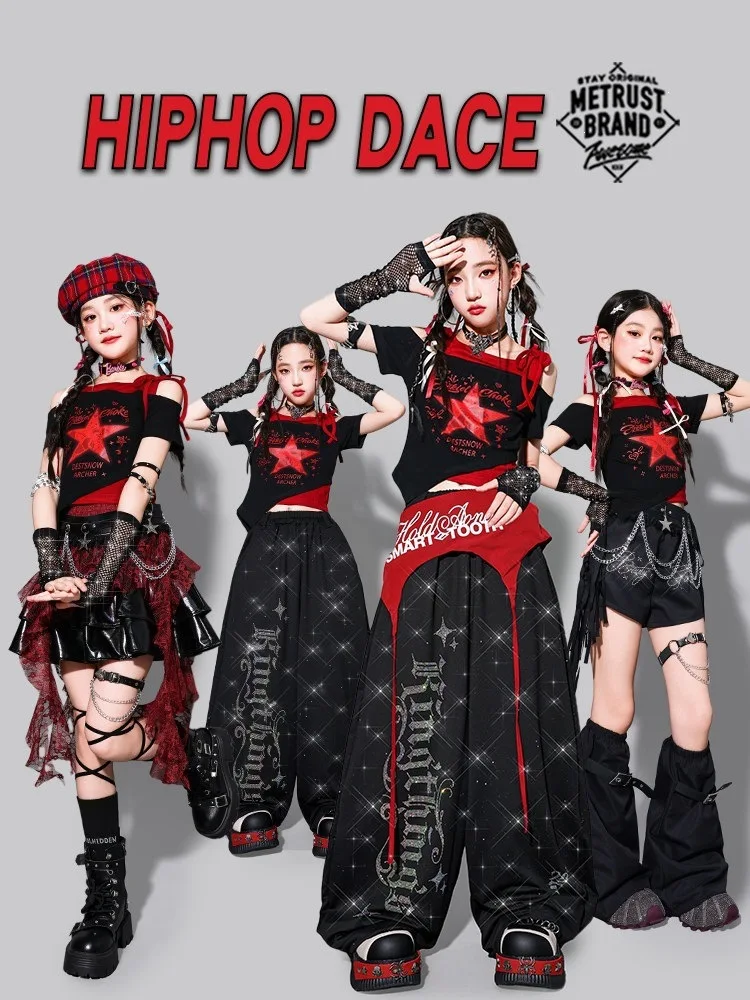 Hip Hop Kids Crop Top Skirts Rhinestone Pants‌ Street Dance Shorts Girls Streetwear Children Jazz Costume Girl Group Clothes Set