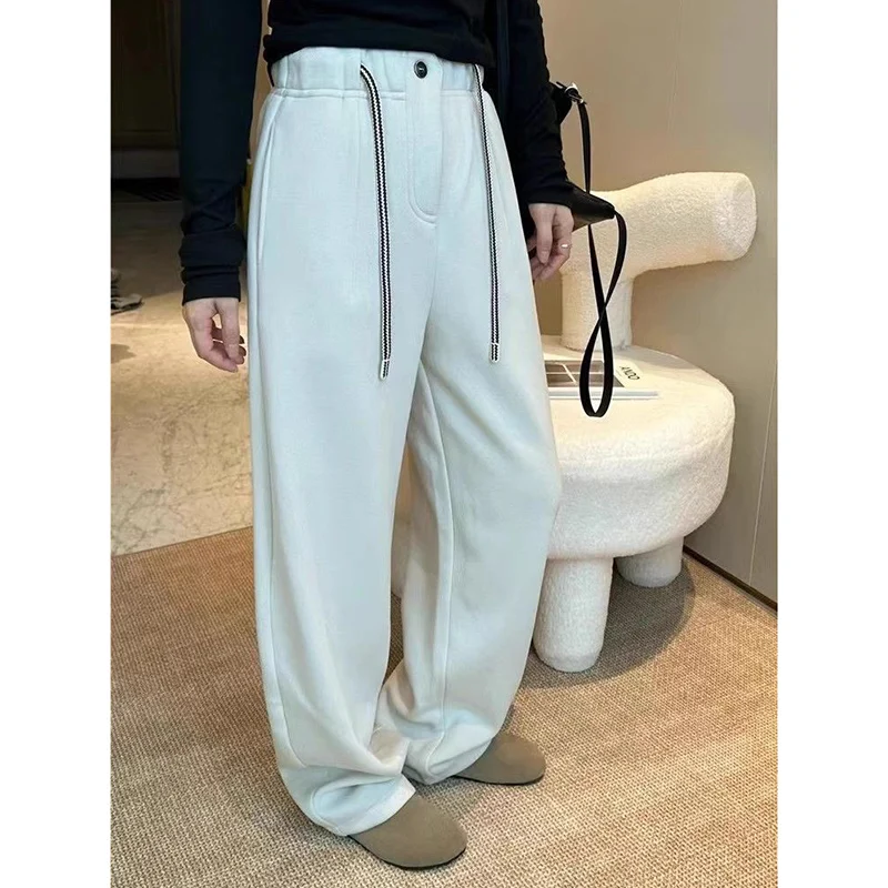 

Зимние женские шикарные зимние теплые плюшевые утепленные брюки, женские корейские брюки с высокой талией, женские уличные флисовые термоштаны