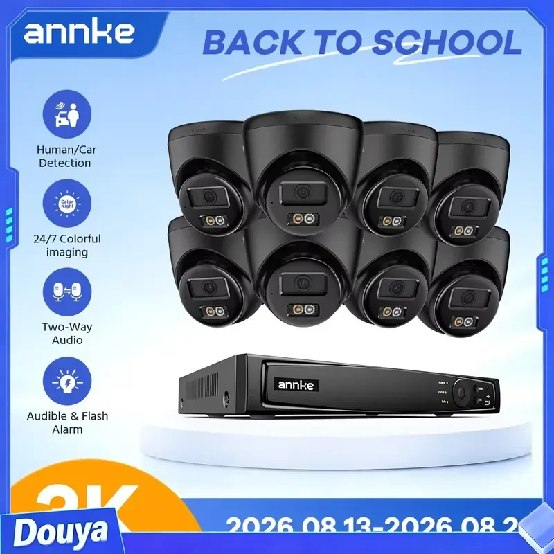 ANNKE 8CH Ultra HD POE Security Cameras CCTV Kit 8MP NVR Recorder With 3K Video System Built-in Mic IK08 IP