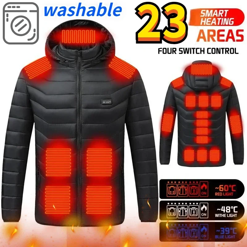 23 Areas Heating Jacket Men\'s Winter Usb Smart Heating Parka Self-heating Clothes Women 2024 Ski Warm Down Cotton Padded Jacket