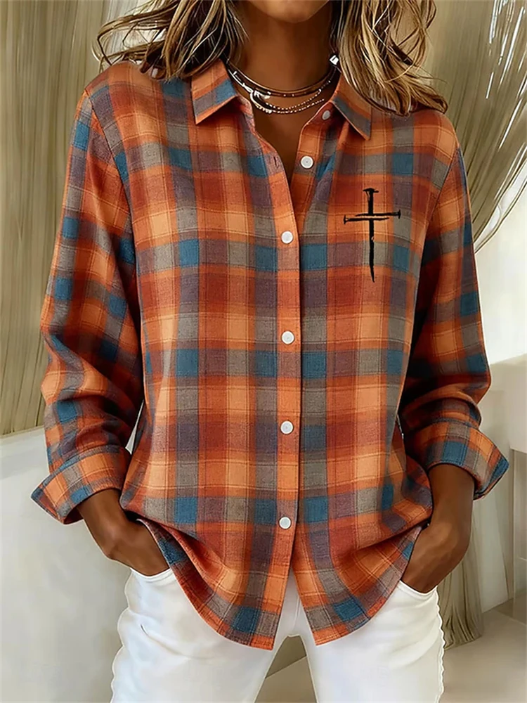 

New Patchwork Women's Long-Sleeve Shirt Casual Streetwear Collared Shirt Relaxed Fit Comfortable Women's Premium Shirt