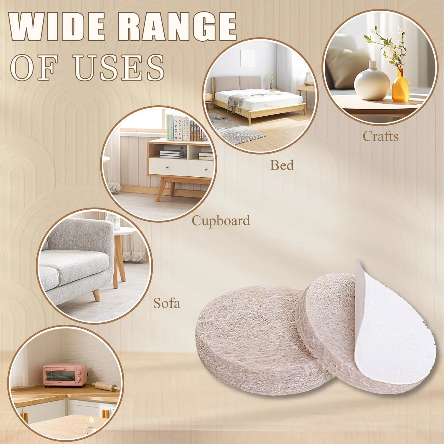 Self-Adhesive Felt pads – Pack of 56PCS Felt pads for Chairs – Furniture pads Felt Self-Adhesive Beige 3 mm Thick