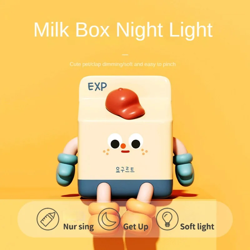 

Cartoon Milk Box Small Night Light USB Charging Cute Patter Birthday Silicone Lights Household 3-Speed Dimming Timed Sleep Light