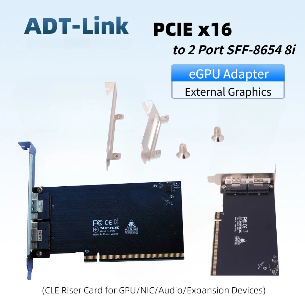PCIE X16 To 2-port SFF-8654 8i X8 External Graphics Card EGPU Adapter Video Card for GPU External Graphics Dock PCI-E 16x 2*8654