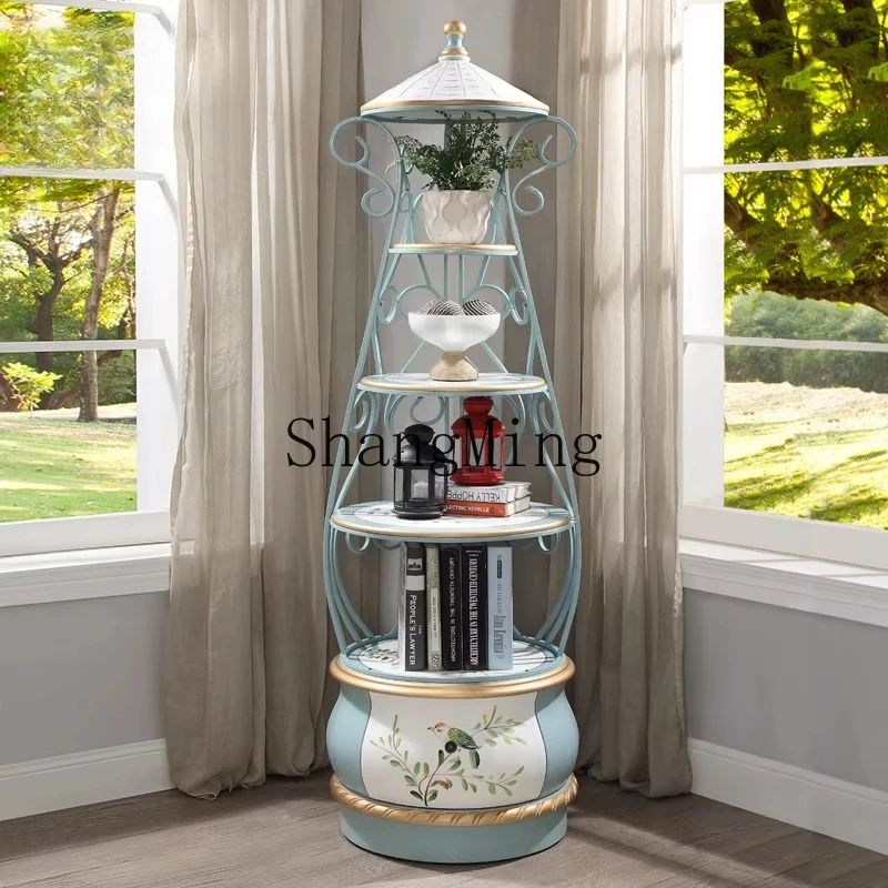 

ZYY New Chinese Classical Flower Stand Antique Pastoral Painted Storage Rack Hand Painted Carved Display Cabinet