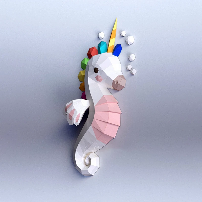 Seahorse Ocean Cute Anime Animal Paper Model Papercraft 3D DIY Puzzles Hand Made Creative Educational Toys Wall Decor Home Decor