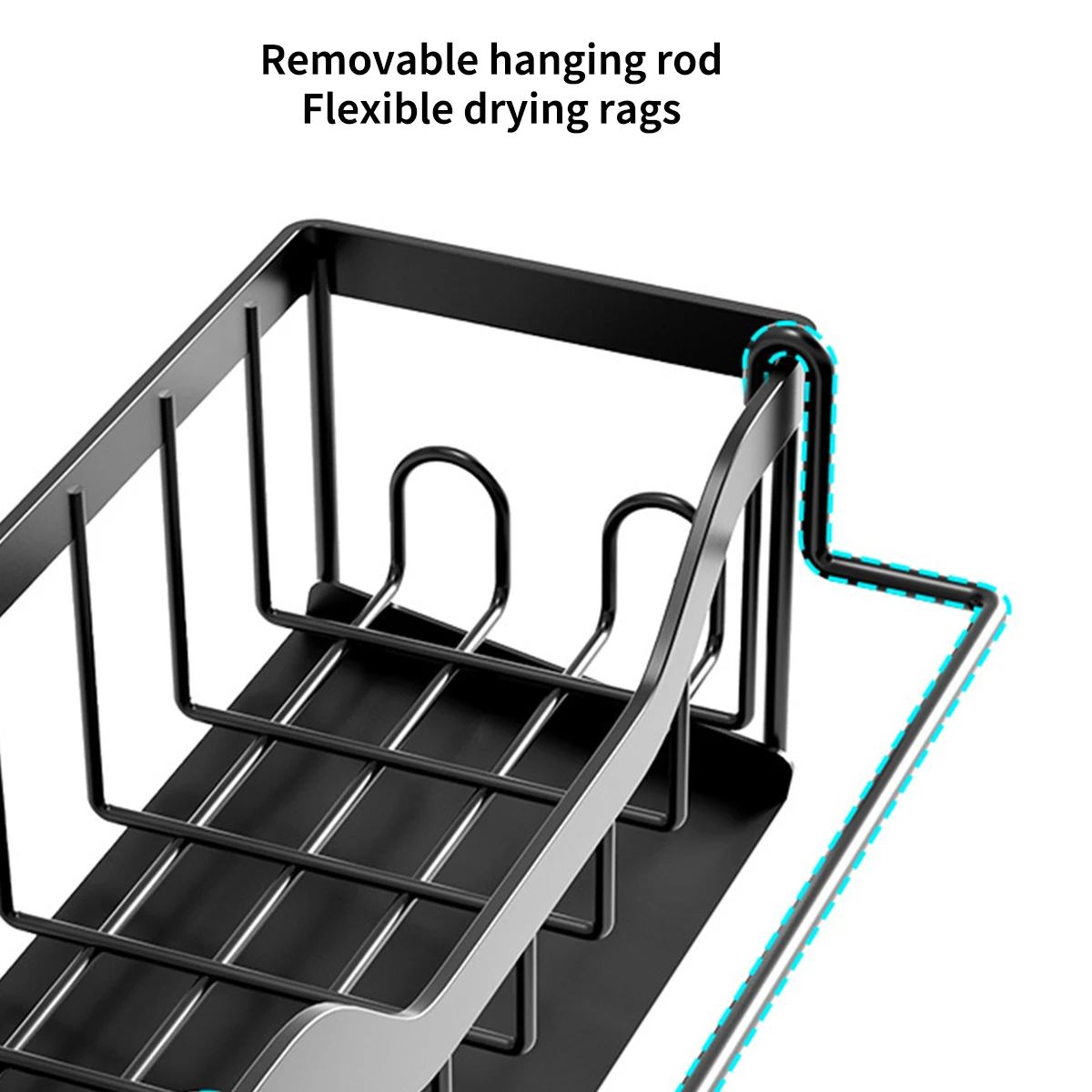 Kitchen Sink Sponge Rack, Wall Mounted Kitchen Sink Organizer With Drain Tray Kitchen Sink Storage Rack With Towel Rack Black