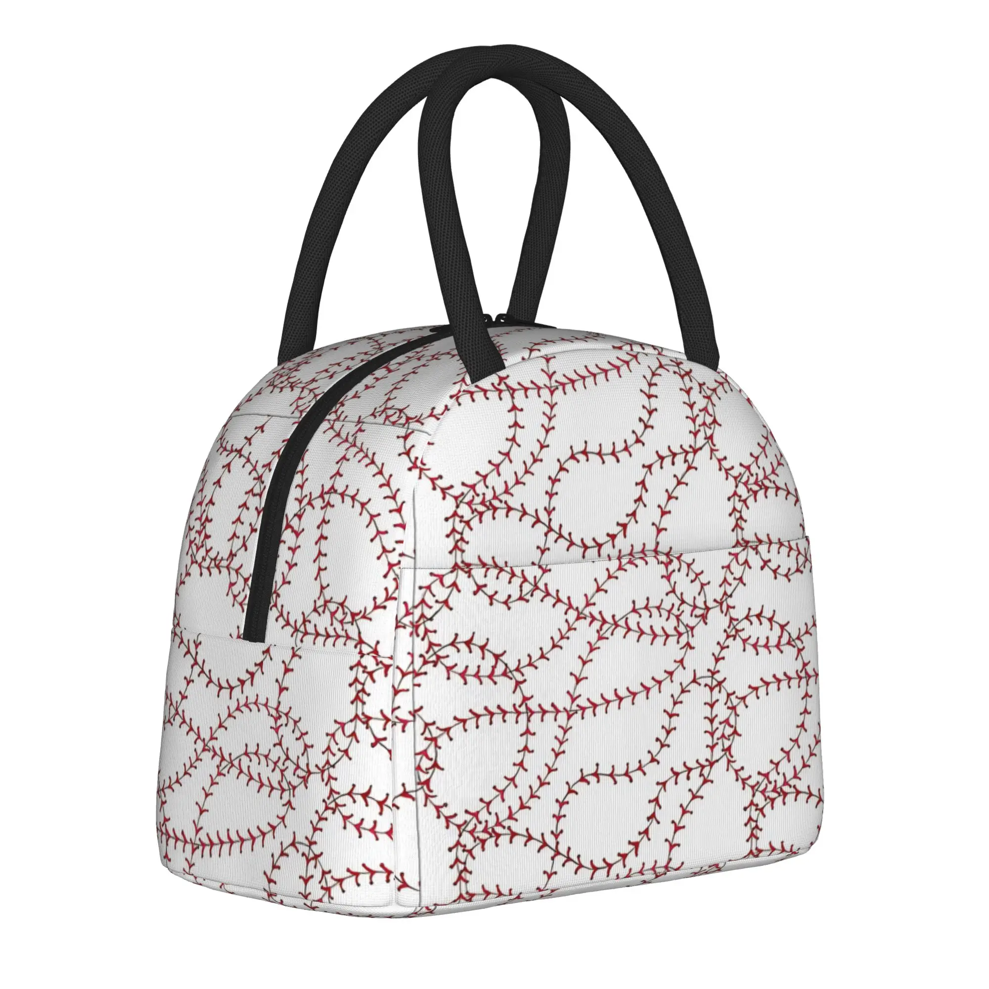 Red Stitching Baseball Insulated Lunch Bag Thermal Bag Reusable,Meal Container  High Capacity Lunch Box Tote Food Handbags