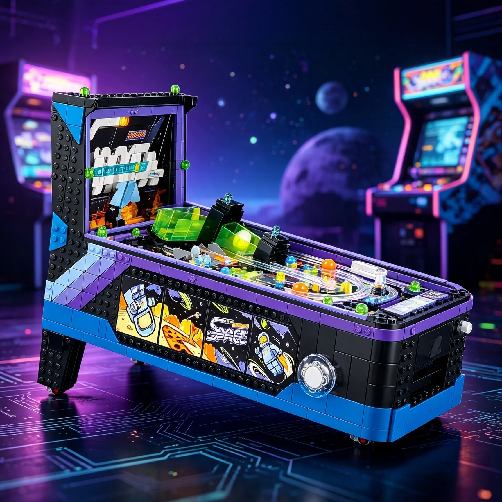 3D Retro Games 2274pcs Arcade Pinball Machine Building Blocks Bricks with Astronaut Figures Assembled Model Birthday Gifts