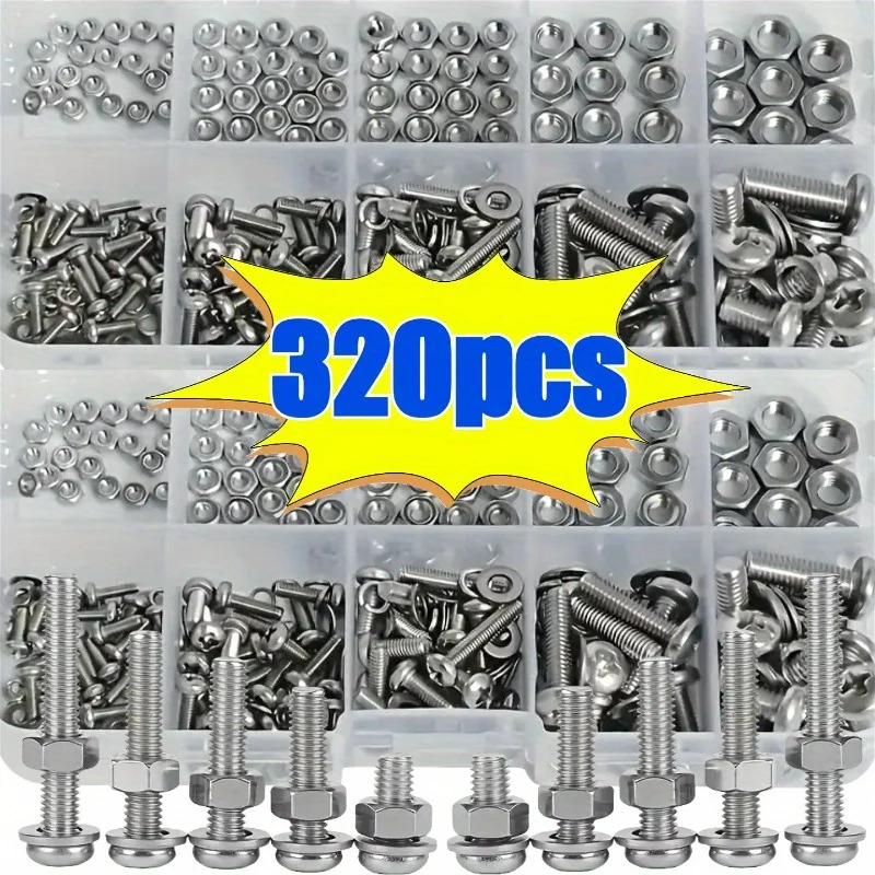 Hex Nuts and Bolt Set - 320 Pieces/120 Pieces, Durable M2 - M5 Metric Size, Universal Hardware Kit for DIY Projects and Repairs