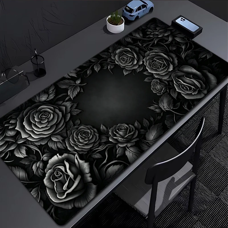Black Rose Flower Mousepad Large Gaming Mouse Pad with Non-slip Rubber Base Precise Seam Design Washable And Durable Desk Mat