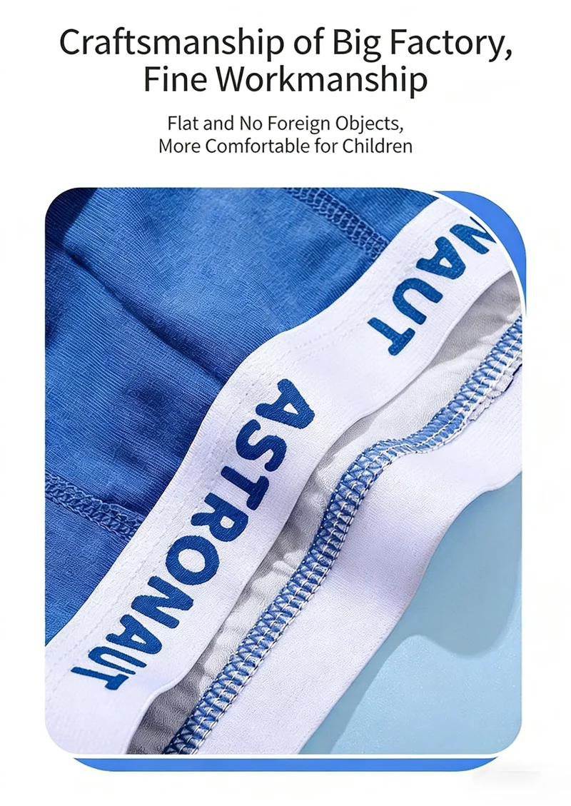Kinderunterwäsche aus Baumwolle mit flachen Ecken, geeignete Elastizität, Aufdruck „Astronauten“, weiche und atmungsaktive Boxershorts für Jungen von 1–10 Jahren – Detail 9