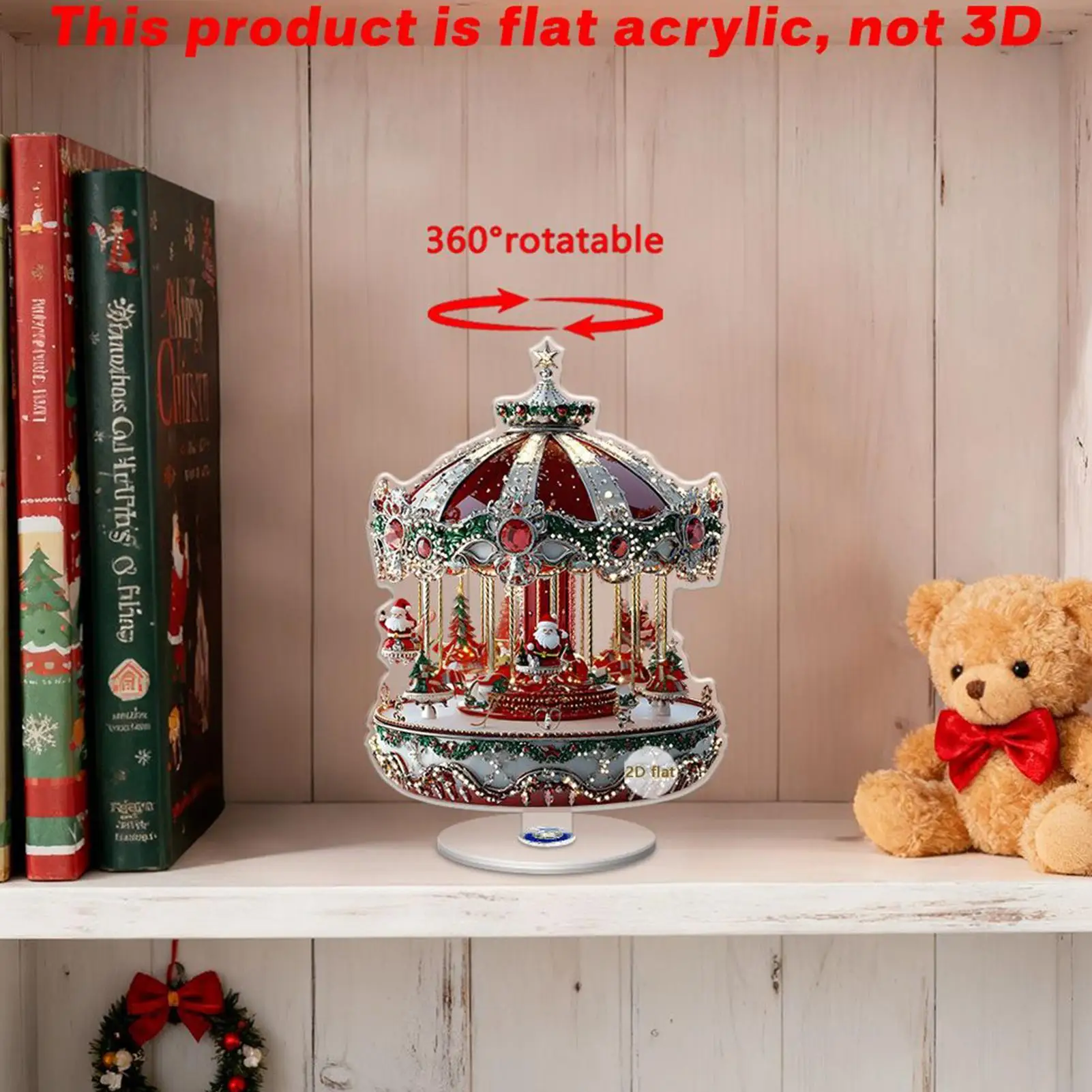 Go Round Christmas Ornament Traditional 2D Festive Christmas Acrylic Decoration Winter Holiday Horse Party Decor For Window