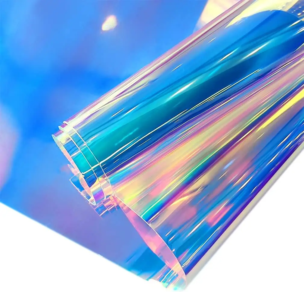 138x15cm Holographic Transparent Film Mirror Laser Iridescent TPU Vinyl Waterproof DIY Hair Bows Sewing Patchwork 0.4mm