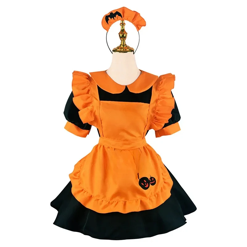 

2025 Lolita Halloween Hallowmas Pumpkin Bat Apron Maidservant Maid Restaurant Dress Uniform Outfits Anime Cosplay Costume