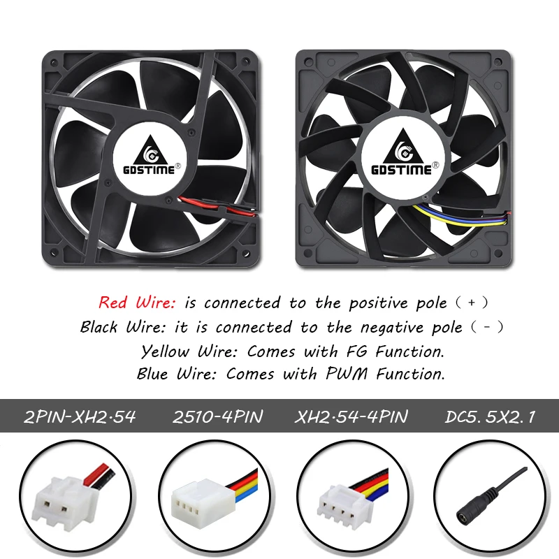 Gdstime 1&2 PCS 120MM Axial Fan 120x38mm DC 12V 24V 48V Cooling Fan Dual Ball For PSU Workstation Server Cooler Ventilation Fan