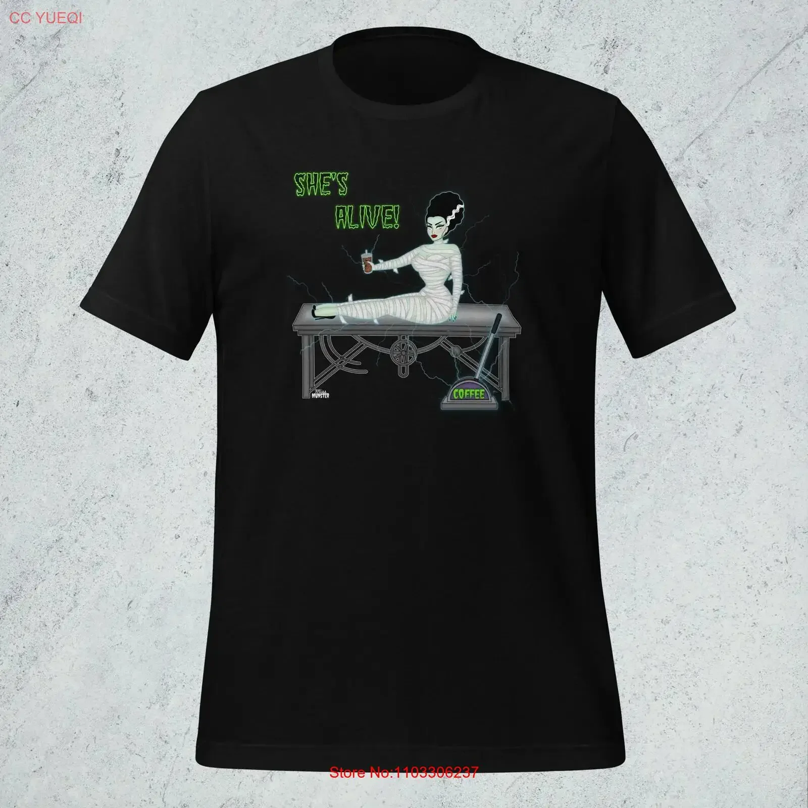 She's Alive Bride of Frankenstein café t-shirt Bella toile 3001 vintage lavé doux graphique streetwear élégant