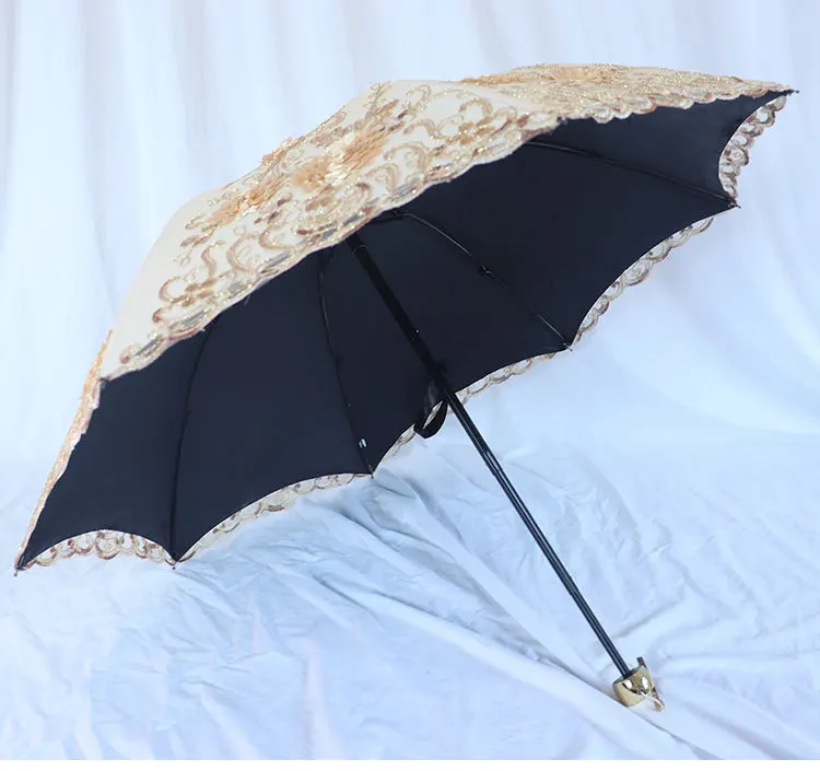 Fashion Princess Manual Umbrella Sunshade Lace Women\'s Folding Umbrellas For Rain And Sun Anti-ultraviolet Parasol 8 Ribs