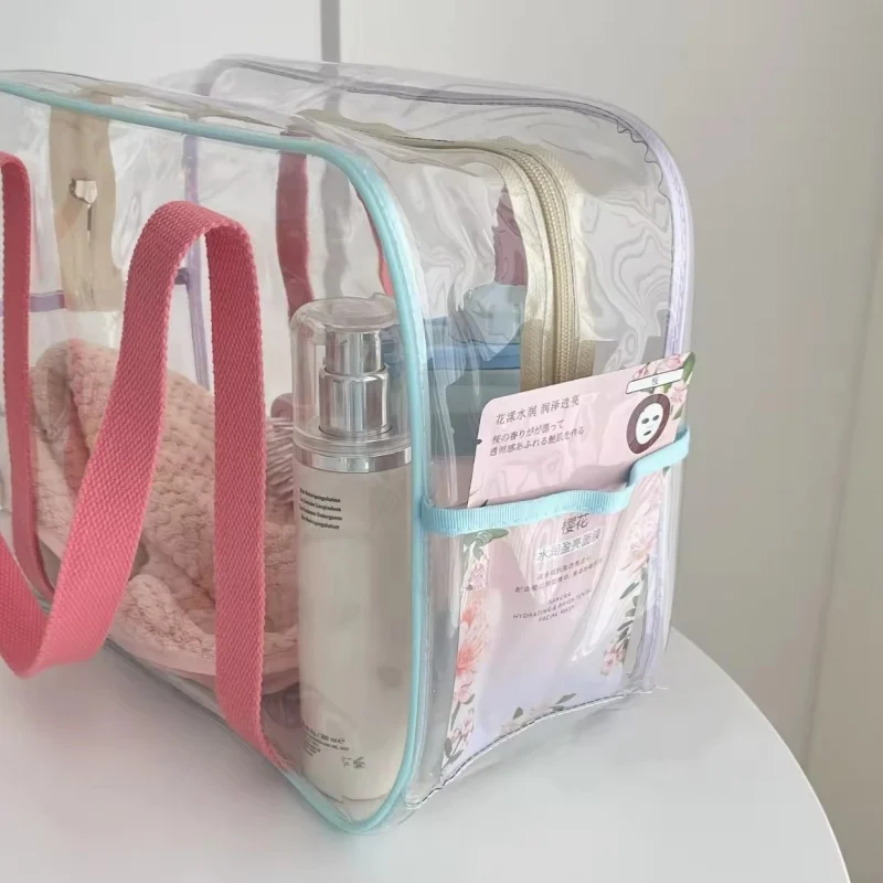 Large Capacity Transparent Cosmetic Bag Pvc Waterproof Beach Wash Bag Zipper Travel Handbag Shoulder Bag