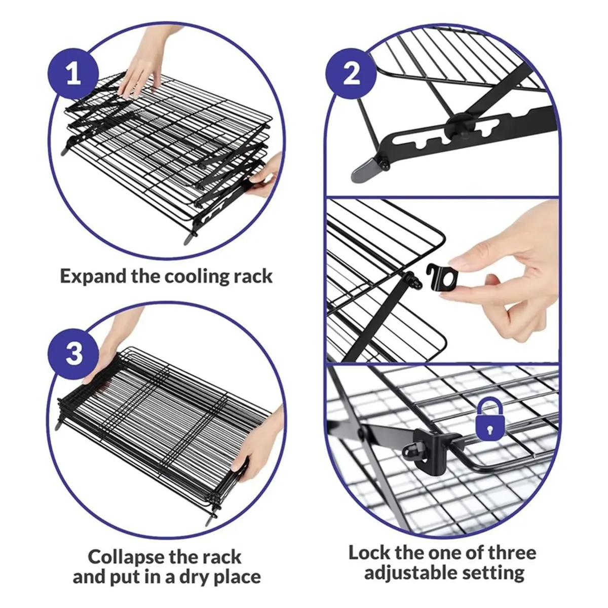 4-Tier Upgraded Foldable Cooling Rack Stackable Roasting Cooking Drying Wire Cooling Rack for Cookies Baking