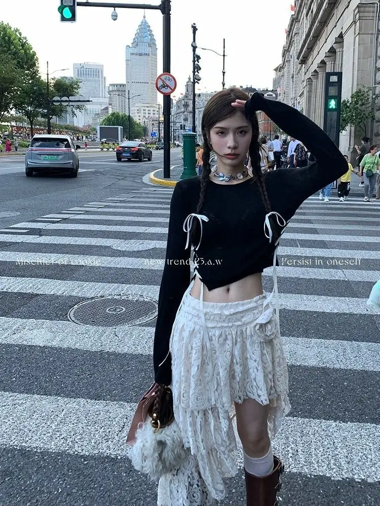 

Gagarich Spring Autumn Summer Y2K Millennium Hot Limited Edition Rose Irregular Rose Slant Cut Cake Half Skirt Female Trendy