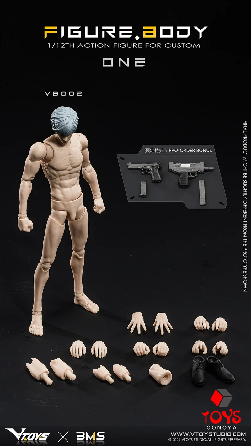 VTOYS X BMS 1/12 VB002 White VB003 Yellow Male Muscle Joint Body 16.5cm Super Flexible Action Figure Articulated Doll