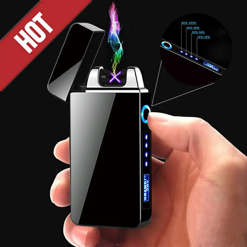 NEW Dual Arc Windproof Flameless Lighter With LED Power Display USB Touch Metal Plasma Lighter Portable Men\'s Gift