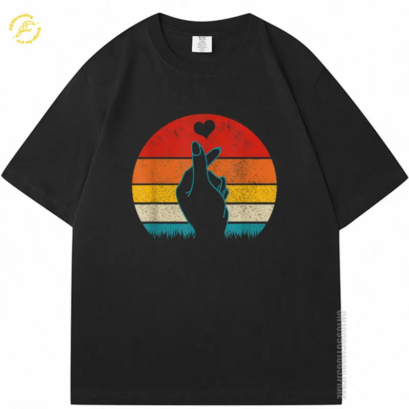 

K-Pop Heart Hand Symbol K-Drama Korean KPop Vintage Fan Gift Oversized T-Shirt Clothing Overfit T Shirt Original Men's TShirt