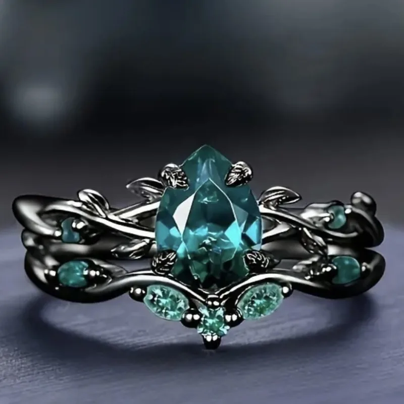 

New fashion ring gun black inlaid greenstone ring, engagement jewelry women