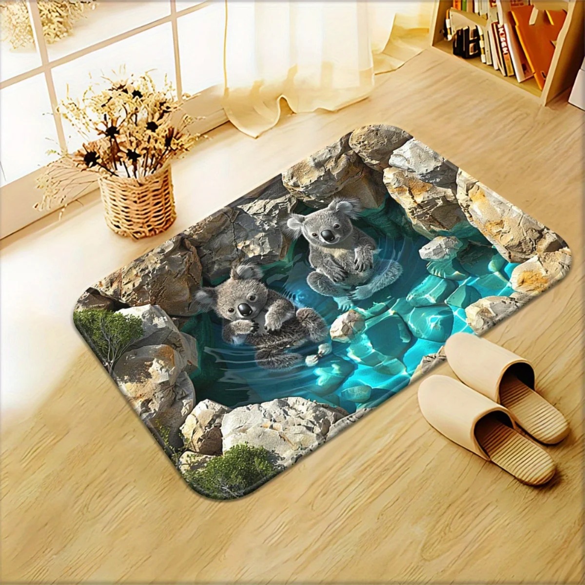 Cute Koala Family Pond Welcome Doormat Entrance Mat Polyester Outdoor Indoor Rug for Home Decor Living Room Path Pet Mat Tropica
