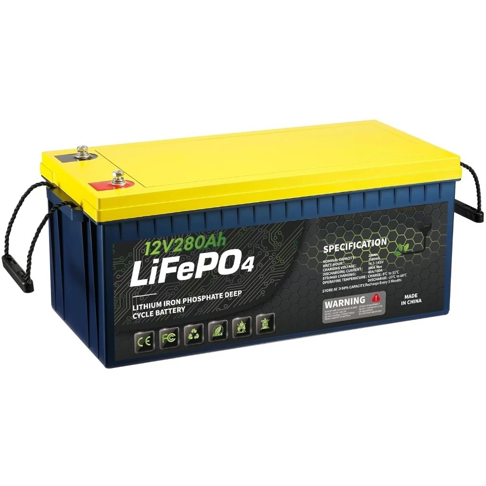 12V 280AH LiFePO4 Lithium RV Battery, Perfect for Solar System, Marine, 2560Wh 5000+ Deep Cycles, Built in BMS, Customized