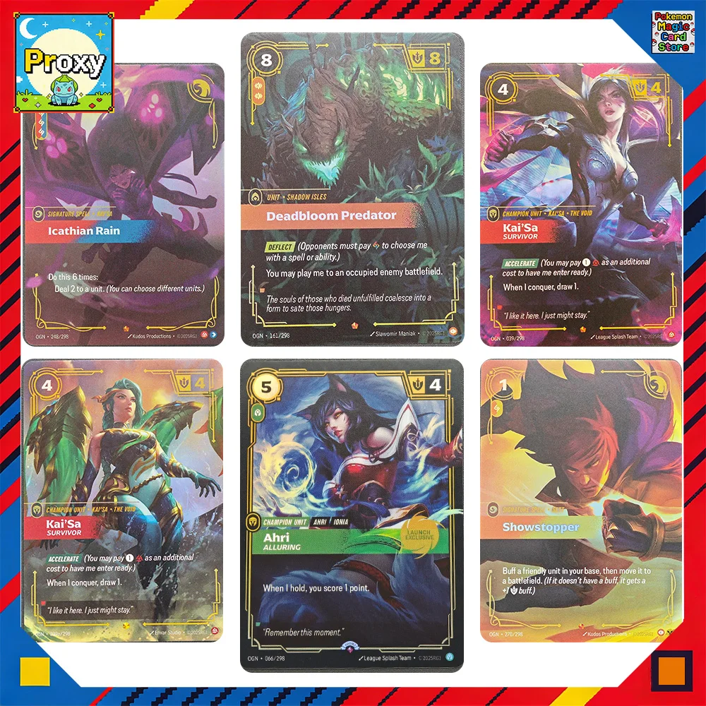 

Коллекционный набор карт Riftbound League of Legends TCG LOL: полный комплект голографических фольгированных прокси-карт, включая Sett, Brawler, Invert, Timelines, Baited Hook, Kai'Sa, Toys