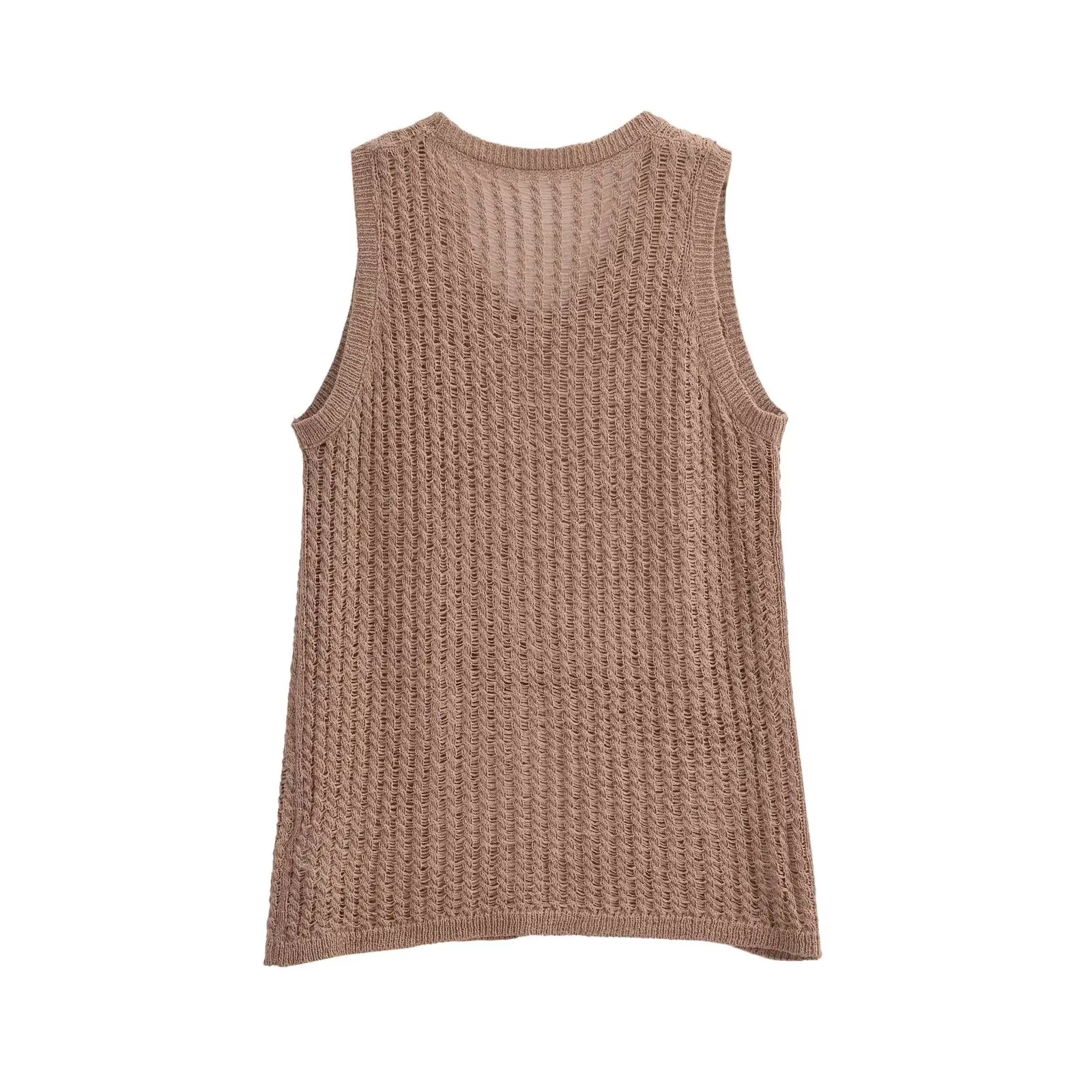Dave&Di French Country Style Lazy Women'sSweater Champagne  Knitted Color Hollow Loose Knitted Vest Top For Women