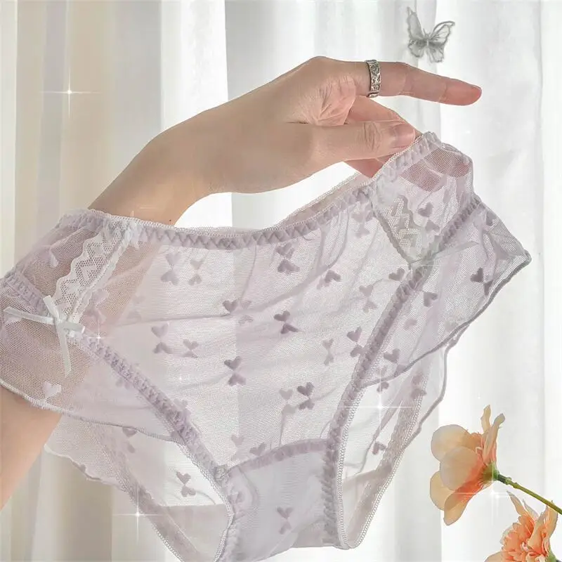 

Sexy Lingerie For Women Lace Gauze Japanese Women's Panties Girls ropa interior femenina Sexy Panties Underwear Love Bowknot