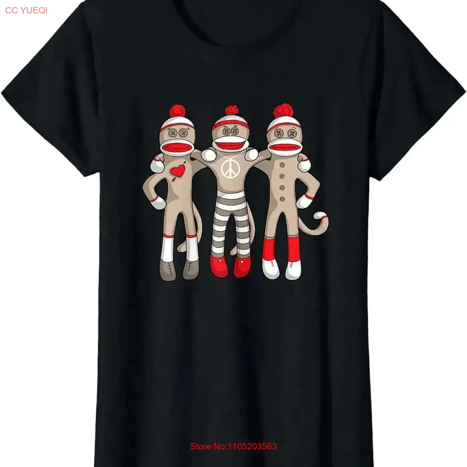 Women Peace Love Best Friends Hug Sock Monkey Christmas Holiday T Shirt vintage Washed designer clothes graphic Stylish Unisex