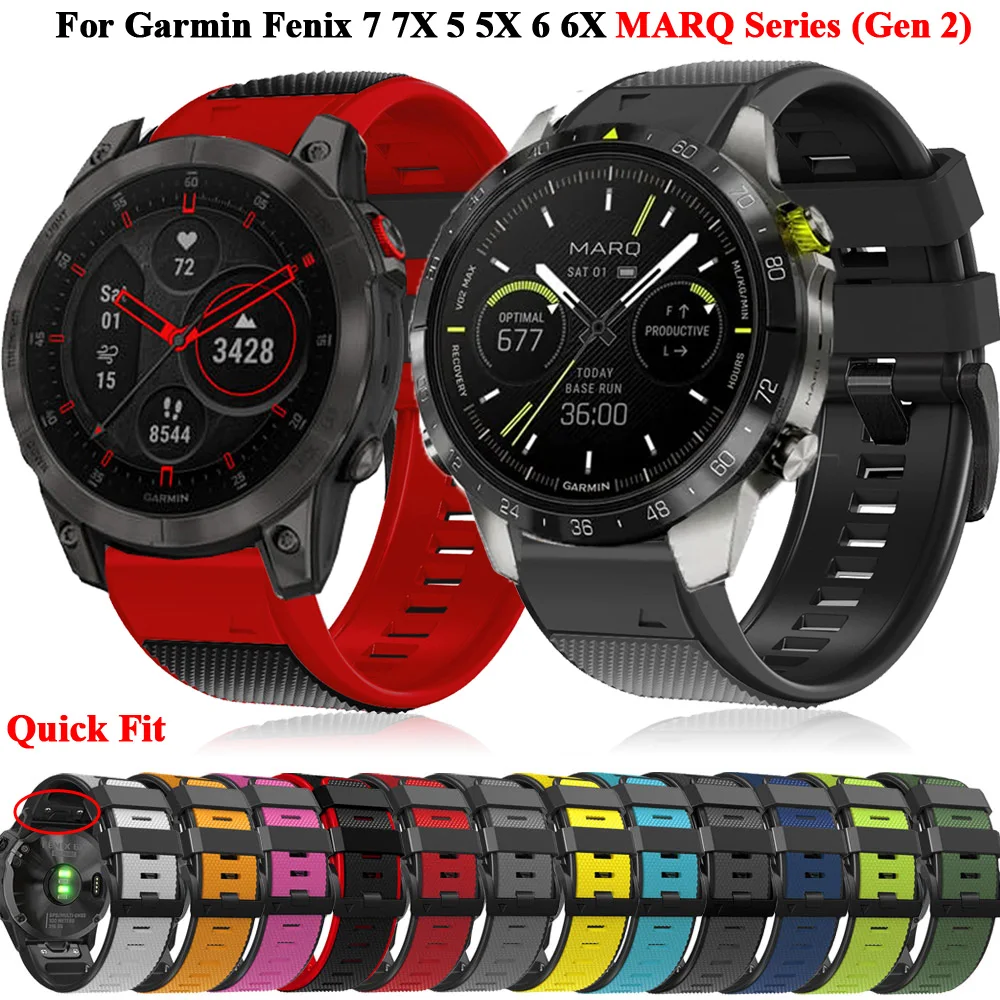 22 26mm שעון רצועת עבור Garmin MARQ ספורטאי שחקן גולף קפטן טייס Epix Gen 2 Quickfit Fenix 7 7X 5X סיליקון רצועת השעון צמיד