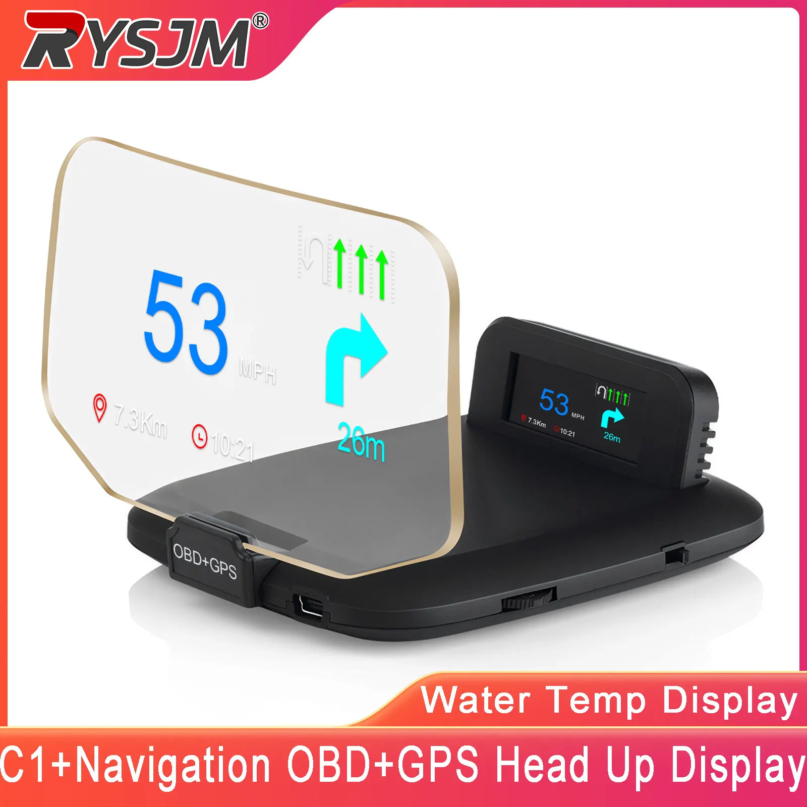 C1 Navigation Car OBD+GPS Head Up Display Windshield Projector Speedometer Water Temp Fuel Consumption Voltage Gauge Meter