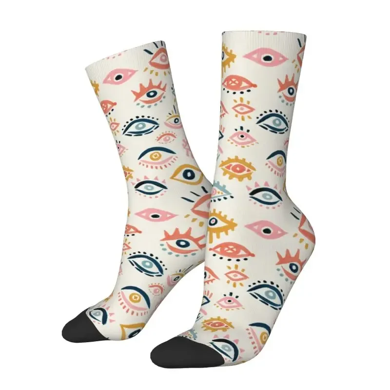 Mystic Eyes Primary Palette Dress Socks Men's Women's Breathable Warm Fashion Novelty Hamsa Amulet Crazy Crew Socks