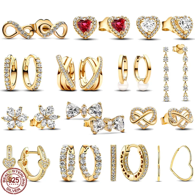 

Deliver Family Friends Christmas Birthday Surprise Gifts 925 Sterling Silver Classic Gold Color Exquisite Heart Bowknot Earrings