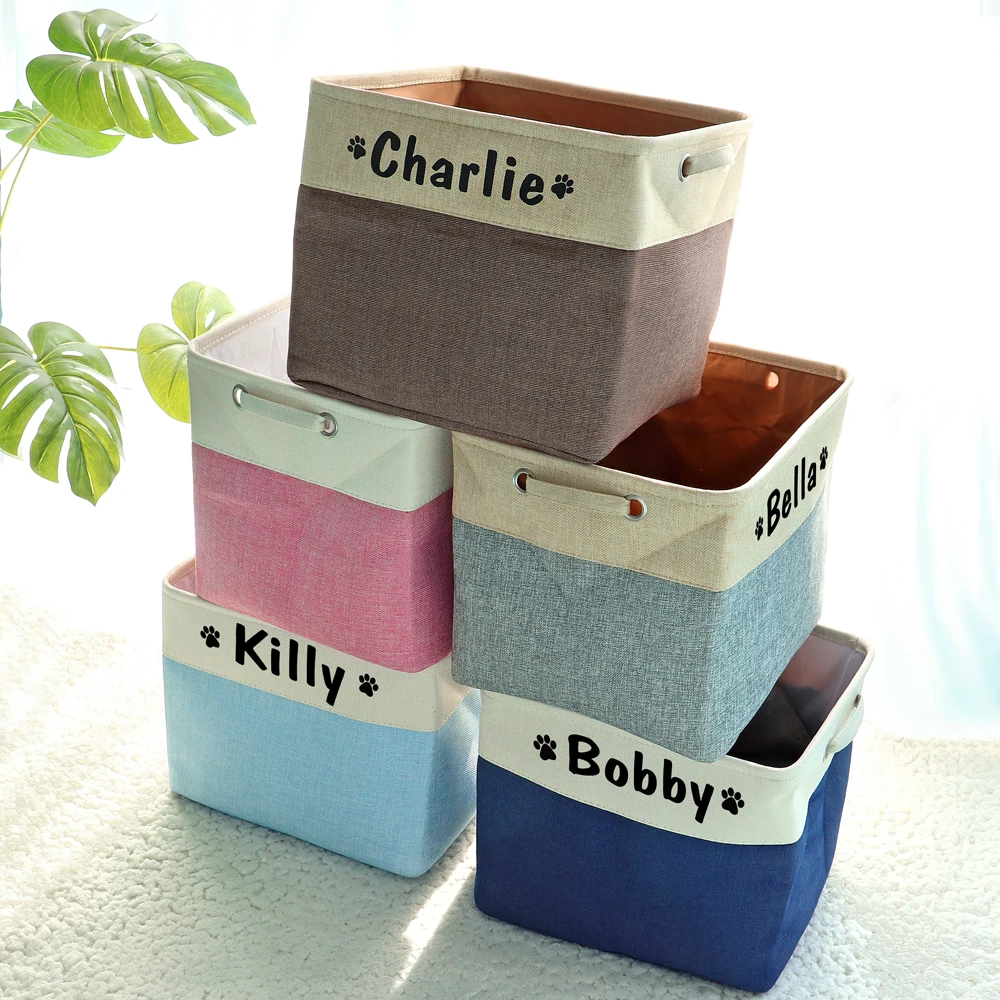 Custom Pet Toy Storage Basket Dog Foldable Canvas Box Bins Free Print Dogs Cats Name Personalized ID Storage Baskets For Toys